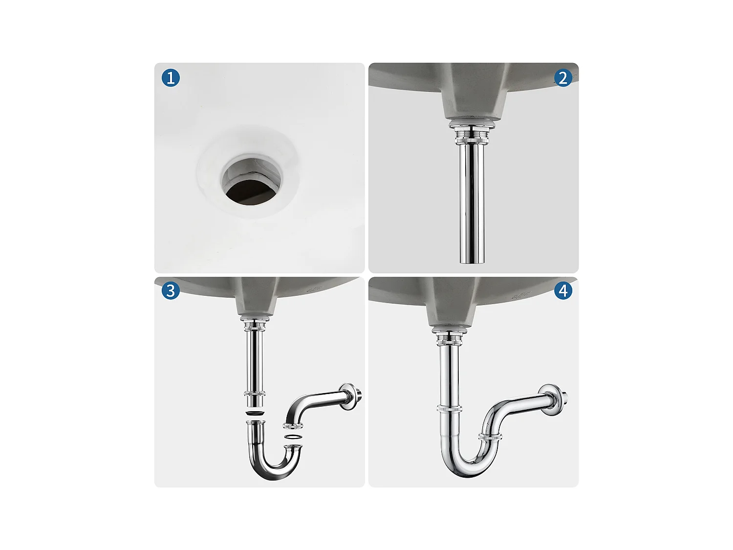 Auralum MAX Waschtischarmatur ohne Ablaufgarnitur, Badarmatur + Waschtischsiphon Edelstahl Anti-Geruch Siphon Rohrsiphon Ø32mm, Chrom