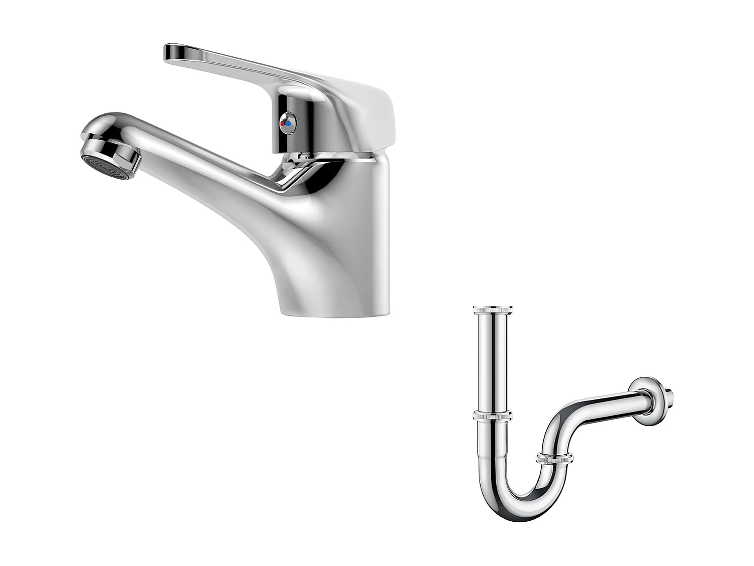 Auralum MAX Mitigeur de Lavabo sans Tirette de Vidage,Robinet Salle de Bain+Siphon de Lavabo Tube de Siphon en Inox Anti-odeurs Siphon Ø32 mm,Chromé