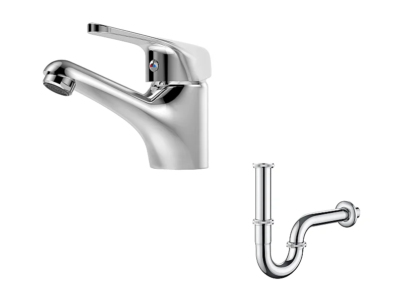 Auralum MAX Mitigeur de Lavabo sans Tirette de Vidage,Robinet Salle de Bain+Siphon de Lavabo Tube de Siphon en Inox Anti-odeurs Siphon Ø32 mm,Chromé