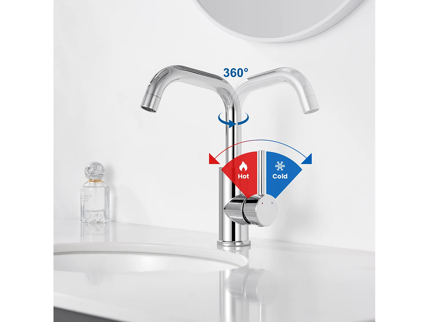 Mezclador Lavabo,RoBinet LavaboPivotante 360°,con Aireador Demotable+Sifón Lavabo Forma U Tubo de Sifón de Inox Anti-olores,Ø32 mm,Cromado