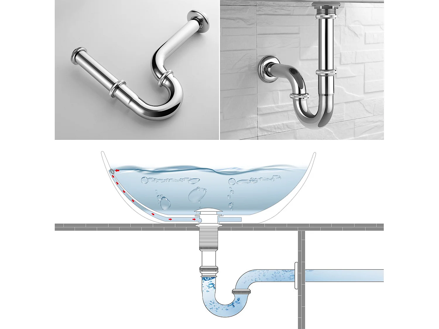 Mezclador Lavabo,RoBinet LavaboPivotante 360°,con Aireador Demotable+Sifón Lavabo Forma U Tubo de Sifón de Inox Anti-olores,Ø32 mm,Cromado