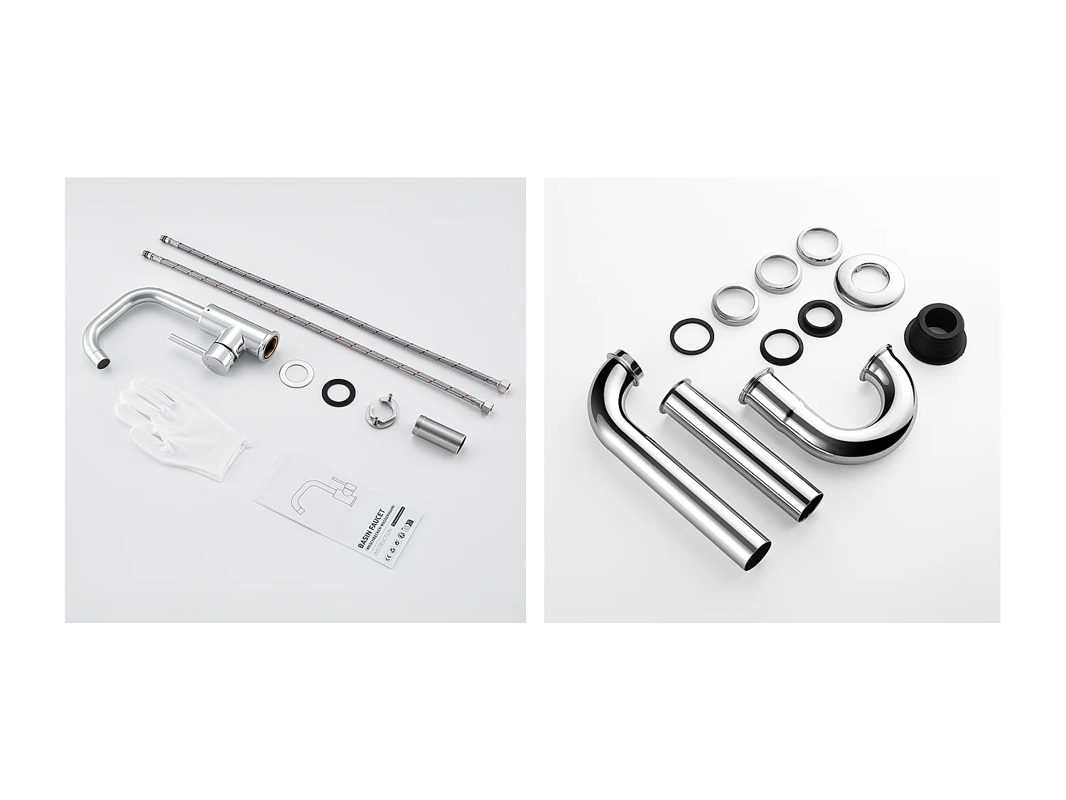 Mitigeur Lavabo,Robinet LavaboPivotant 360°,avec Aérateur Démotable+Siphon Lavabo Forme U Tube de Siphon en Inox Anti-odeurs,Ø32 mm,Chromé