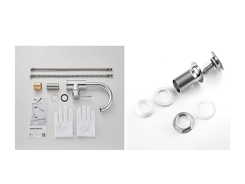 AuraLum Max Grifo para lavabo baño,caño alto,cromado brillante, giratorio 360°+desagüe emergente para lavabo con desbordamiento automático universal