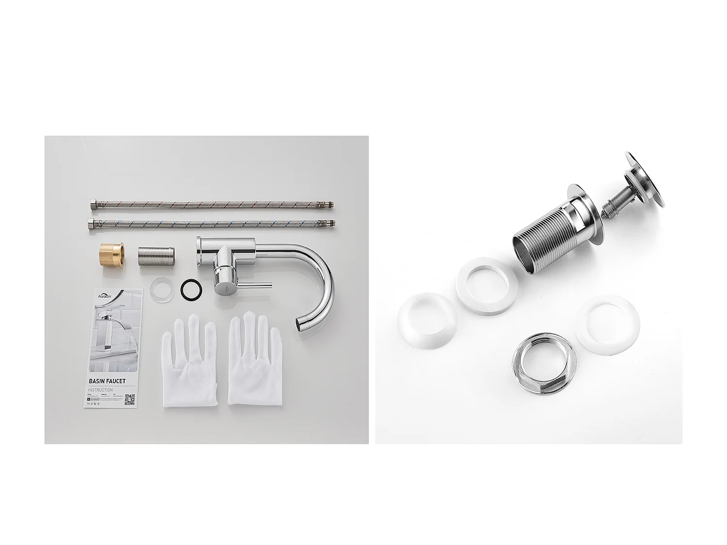 AuraLum Max Grifo para lavabo baño,caño alto,cromado brillante, giratorio 360°+desagüe emergente para lavabo con desbordamiento automático universal