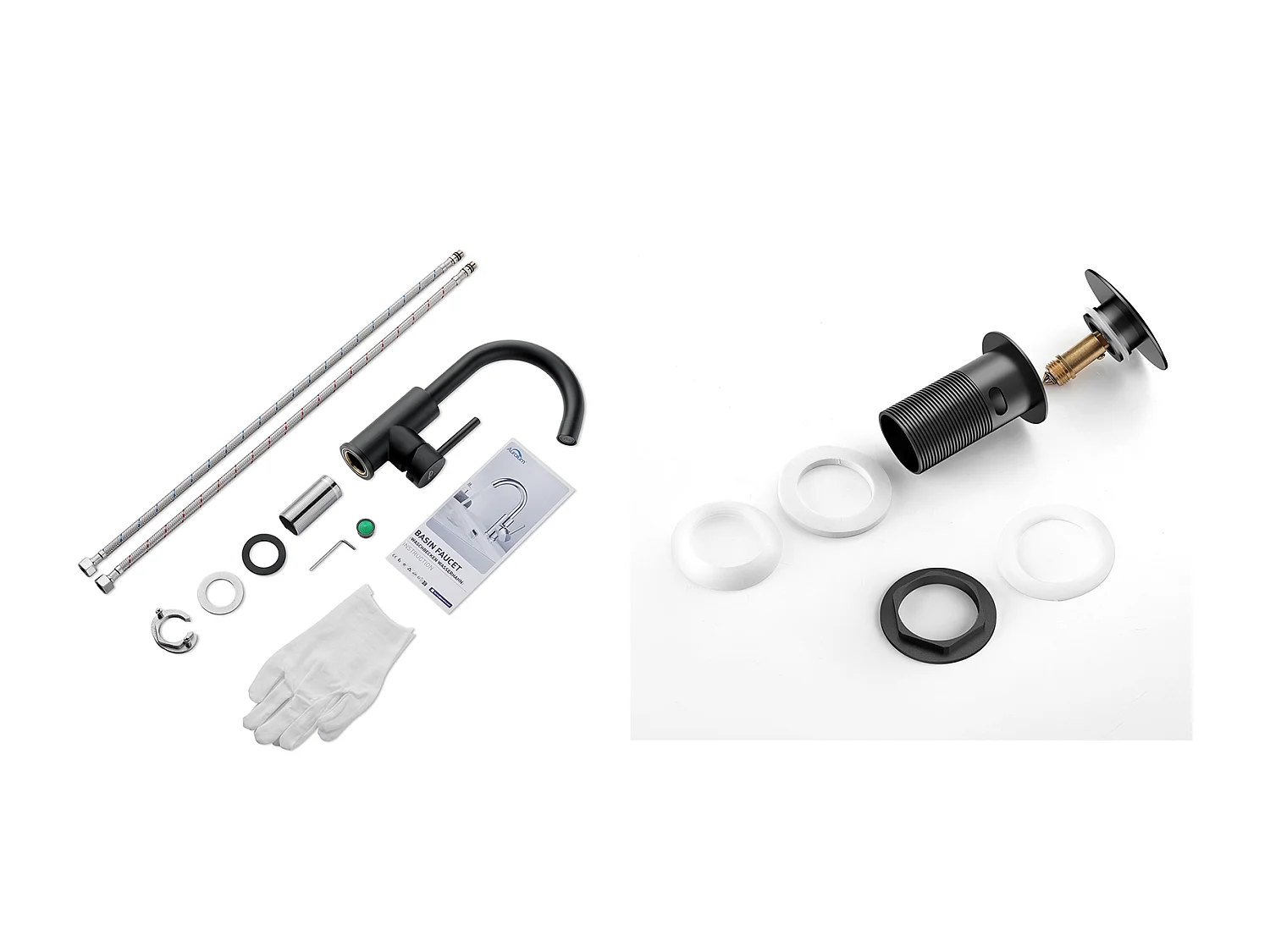 Wastafelmengkraan, 360° draaibare zwarte badkamerkraan, demonteerbare beluchter + wastafelkraan pop-up met universele automatische overloop