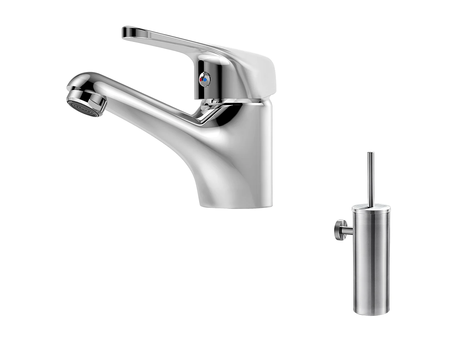 Auralum MAX Mitigeur de Lavabo sans Tirette de Vidage,Robinet Salle de Bain Chromé+Porte Brosse Toilette Acier Inoxydable Brosse WC Mural