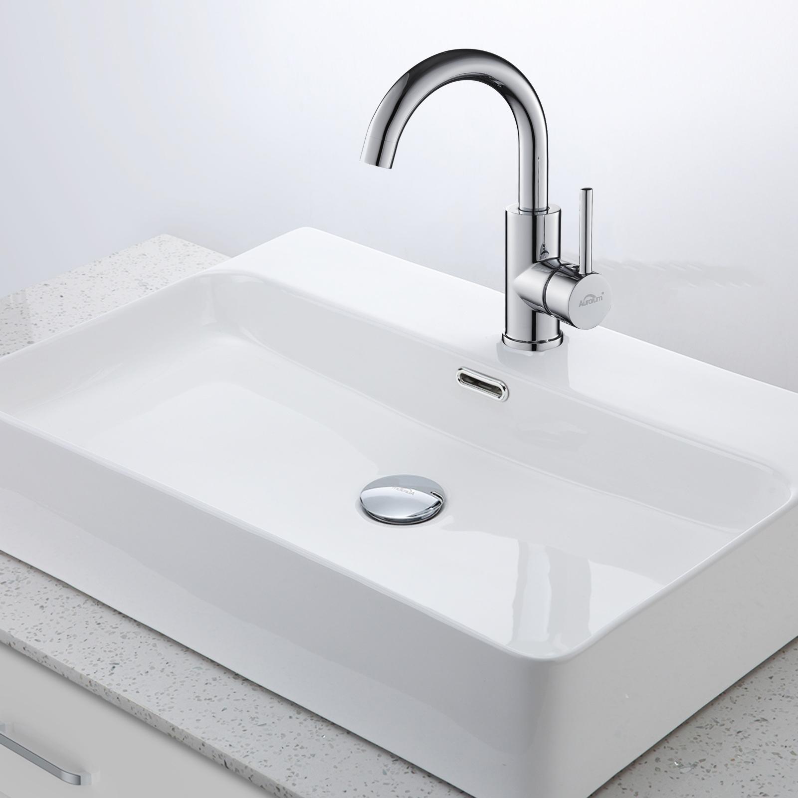 Auralum Max Rubinetto Lavabo Bagno Beccuccio Alto Cromato Lucido Rotante Bonde De Lavabo