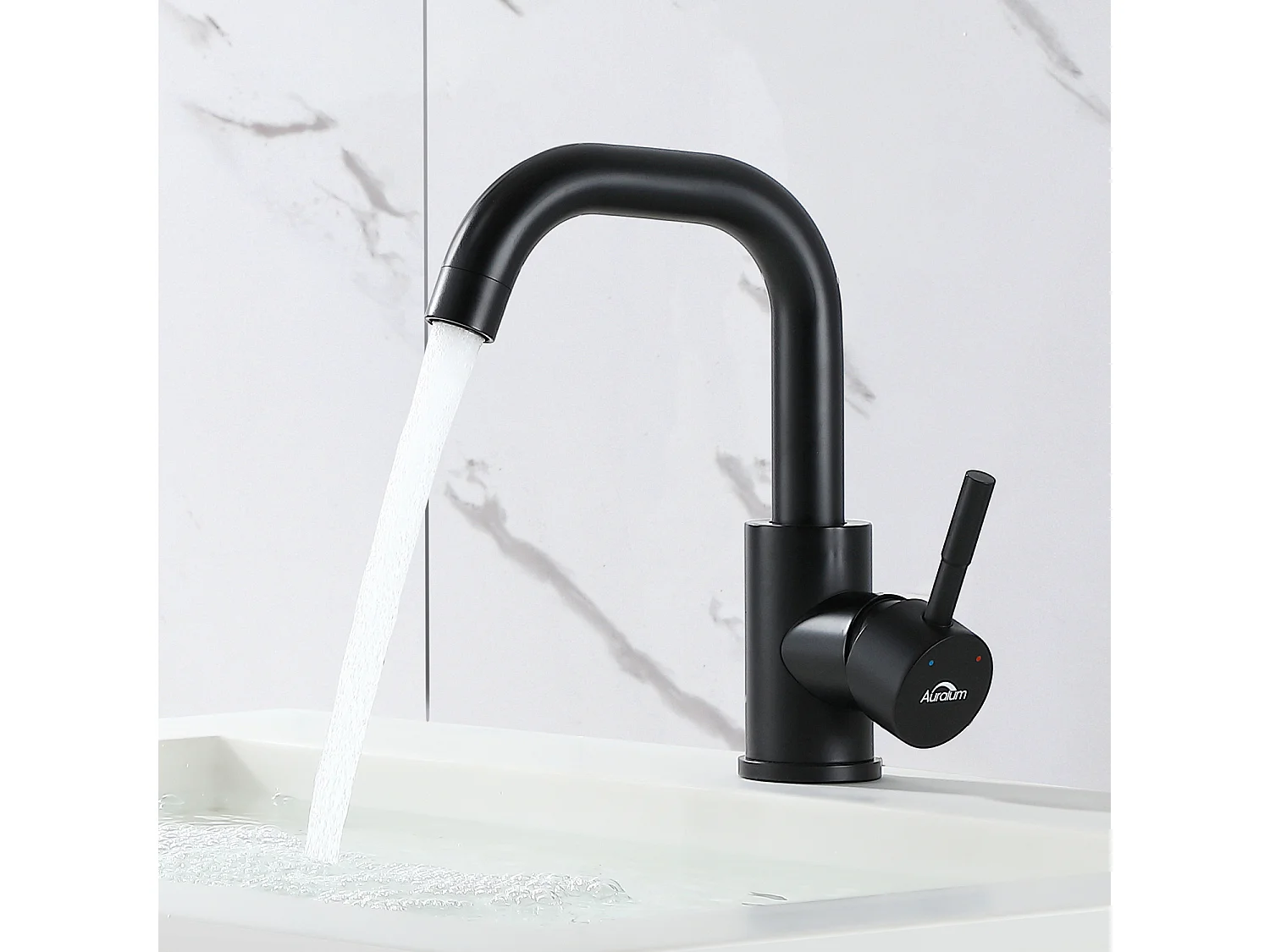 AuraLum Max RoBinet Lavabo Negro con Bajo Demotable, Rotación 360°, Mezclador Baño de Latón, Altura de 250mm,Modelo UE