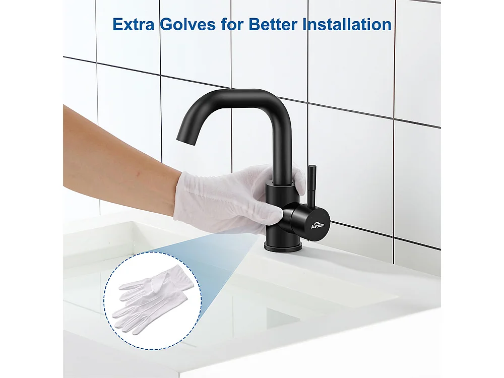 AuraLum Max RoBinet Lavabo Negro con Bajo Demotable, Rotación 360°, Mezclador Baño de Latón, Altura de 250mm,Modelo UE