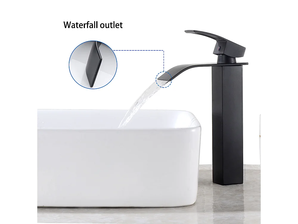 Rubinetto per lavabo a cascata di altezza totale 183mm + Miscelatore a cascata Bagno di altezza totale273mm, Rubinetteria a posa