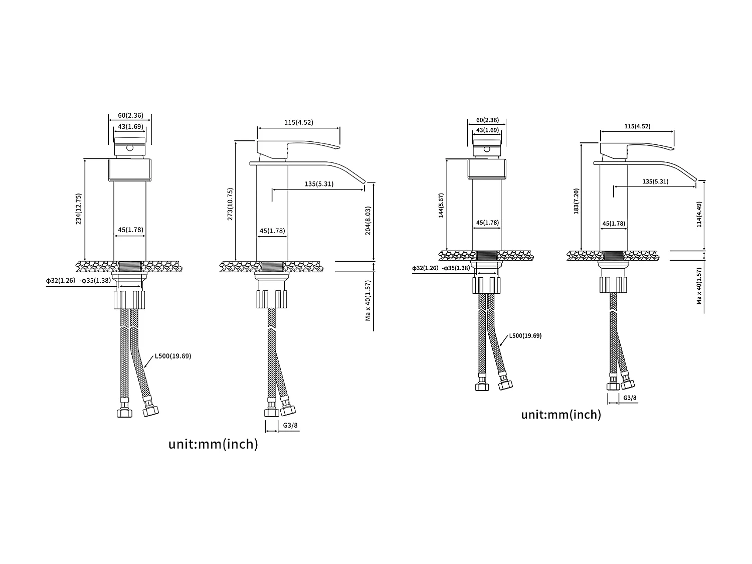 Robinet de Lavabo Cascade de hauteur totale 183mm + Mitigeur Cascade  Salle de bain de hauteur totale273mm,Robinetterie à Pose