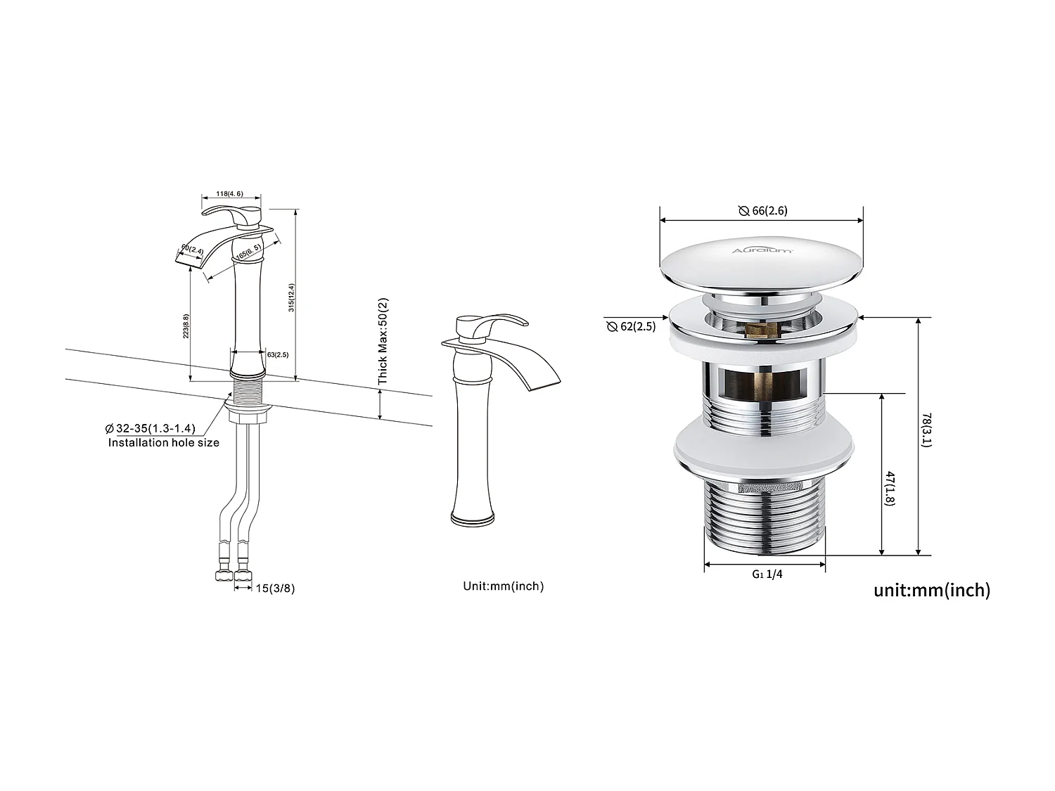 Mitigeur Lavabo Cascade Robinet Lavabo/Vasque Haute Bec Moocommand,Chromé+Bonde Lavabo Bonde Pop-up avec Trop-plein Automatique Universelle