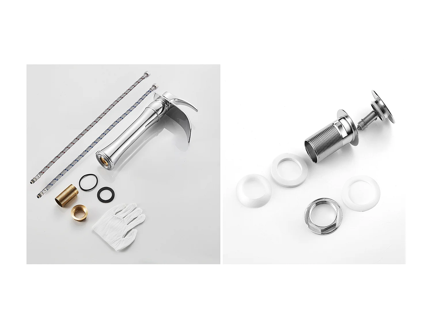 Mezclador Lavabo Cascada Grifo Lavabo/Lavabo Alto Boque Moocommand,Cromado+Bonde Lavabo Bonde Pop-up con Desbordamiento Automático Universal