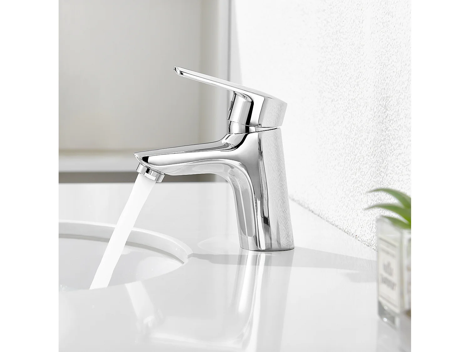 Miscelatore lavabo cromato con foro per scarico,ACQUA fredda/calda+set bagno accessorio 6 pezzi, autoadesivo/foro,acciaio inossidabile,spazzolato