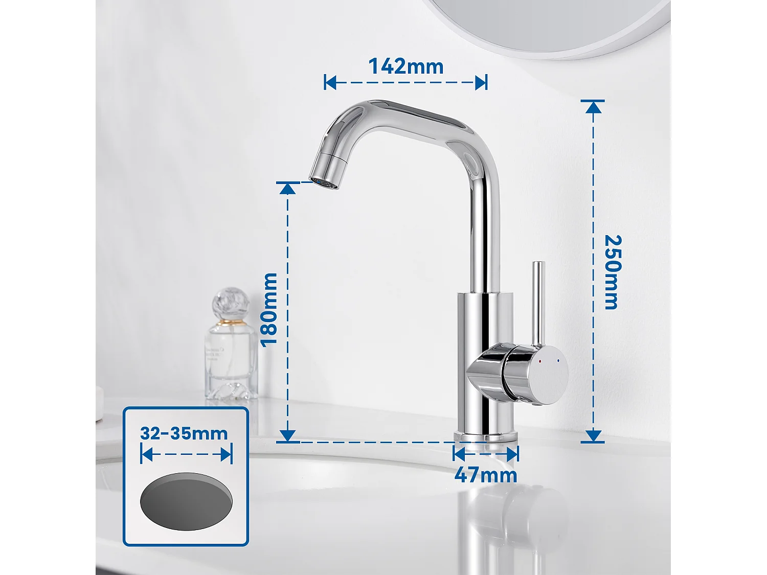 Auralum max Mezclador de Lavabo, Grifo Giratorio 360°, con Aireador Extraíble, Cromo + Toallero Adhesivo/Perforador, Cepillado