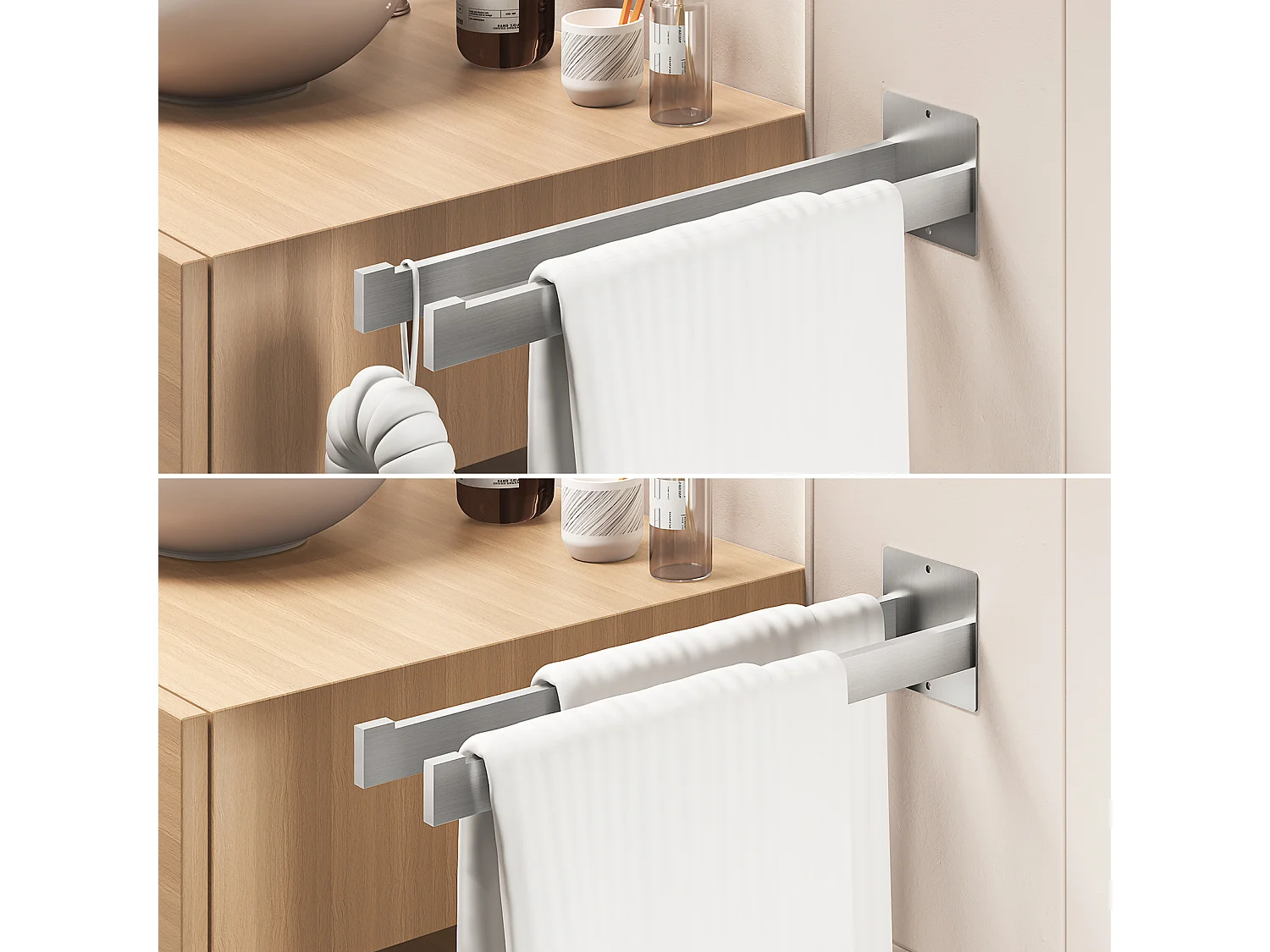 Auralum max Mezclador de Lavabo, Grifo Giratorio 360°, con Aireador Extraíble, Cromo + Toallero Adhesivo/Perforador, Cepillado