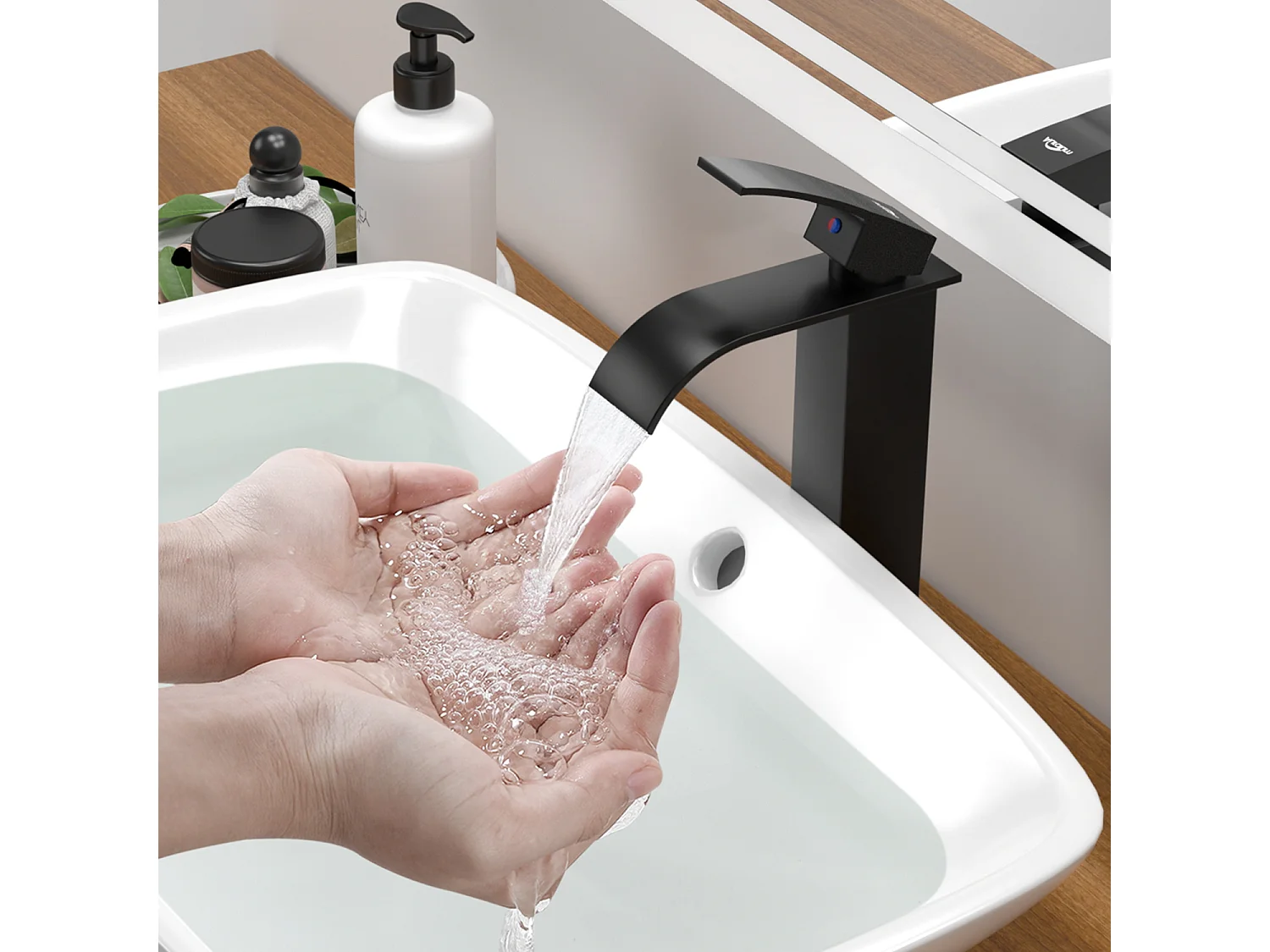 AuraLum Max Grifo de Lavabo Cascada Negro Boc Alto MitiGeur Lavabo para Colocar Grifo Baño de Latón,Modelo UE