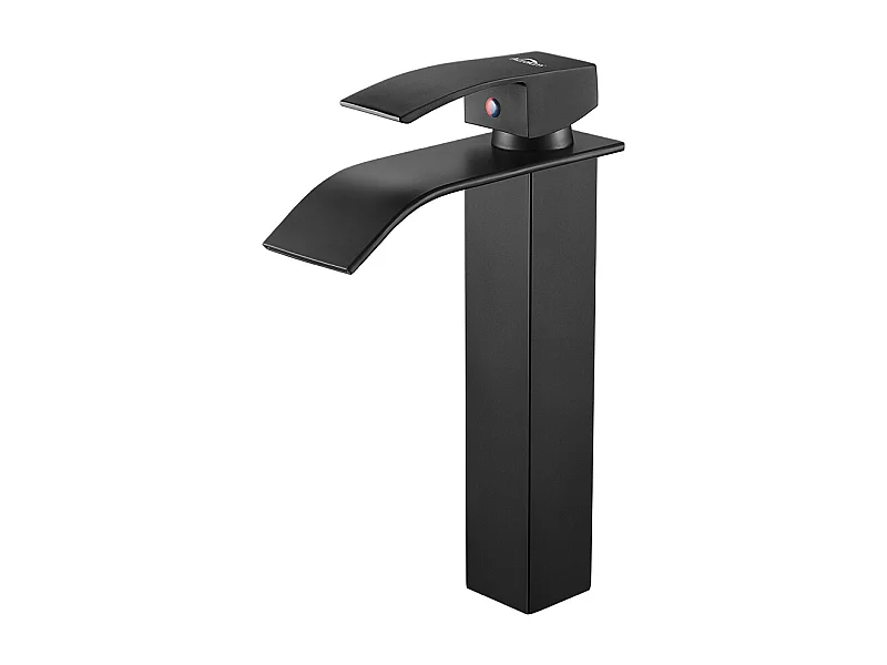 AuraLum Max Robinet de Lavabo Cascade Noir Bec Haut Mitigeur Vasque à Poser Robinet Salle de Bain en Laiton,EU Modèle