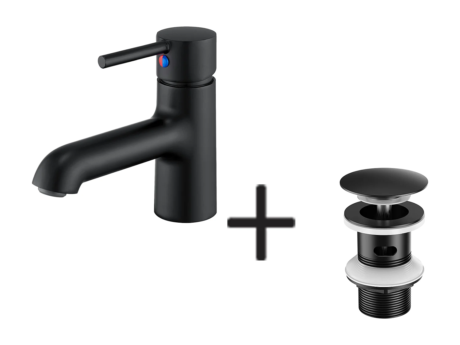 Robinet lavabo,Mitigeur Lavabo Mélangeur Salle Bain Eau Froide/Chaude+Bonde Lavabo Bonde Pop-up avec Trop-plein Automatique Universelle,Noir
