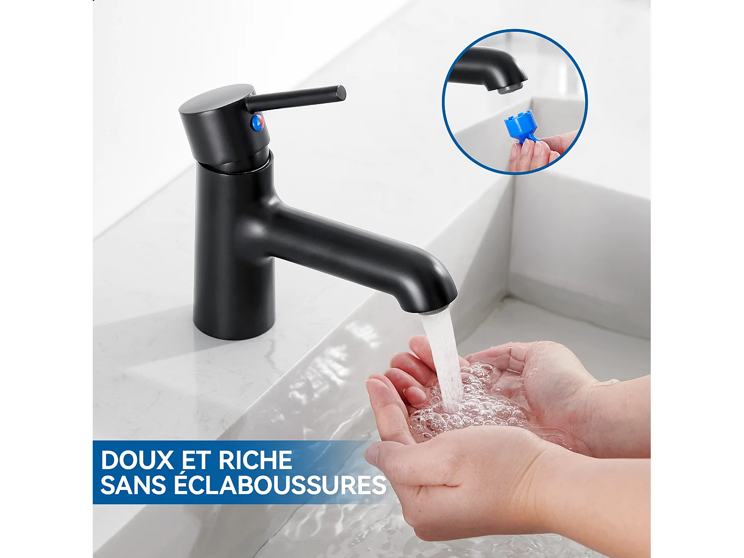 Robinet lavabo,Mitigeur Lavabo Mélangeur Salle Bain Eau Froide/Chaude+Bonde Lavabo Bonde Pop-up avec Trop-plein Automatique Universelle,Noir