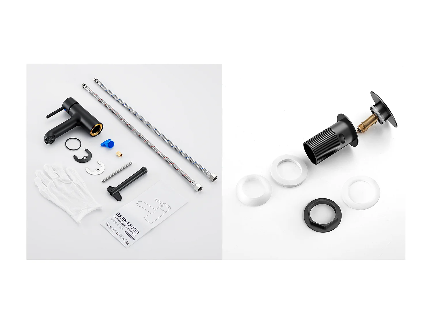 Robinet lavabo,Mitigeur Lavabo Mélangeur Salle Bain Eau Froide/Chaude+Bonde Lavabo Bonde Pop-up avec Trop-plein Automatique Universelle,Noir