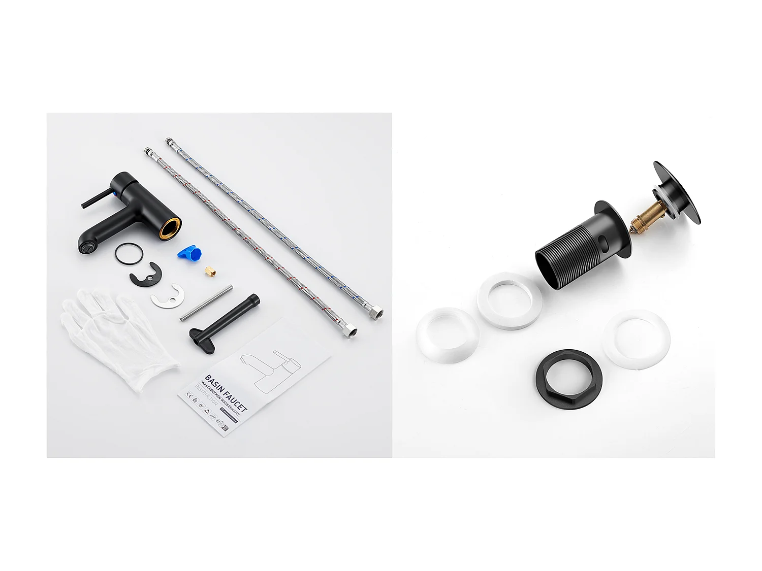 Robinet lavabo,Mitigeur Lavabo Mélangeur Salle Bain Eau Froide/Chaude+Bonde Lavabo Bonde Pop-up avec Trop-plein Automatique Universelle,Noir