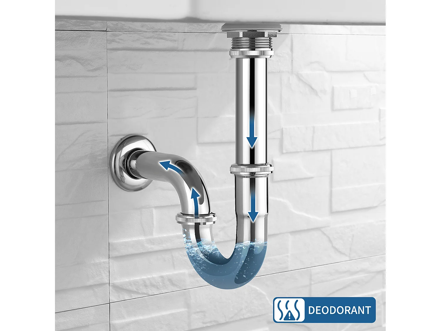 Grifo Lavabo con Ducha Extraíble, de Latón, Cromado, Agua Fríae/Cálido+Sifón Lavabo Forma U Tubo de Sifón en Inox Anti-olores,Ø32 mm,Cromado