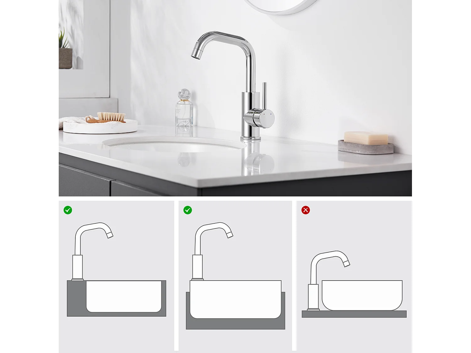 Mezclador lavabo,pivotante 360°, con aireador desmontable,cromado+conjunto accesorios baño 6 piezas, autoadhesivo/perforación,inoxidable,cepillado