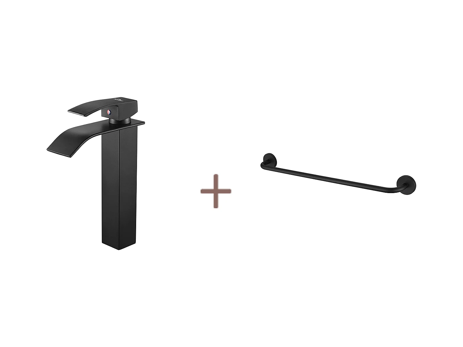 AuraluM max Mengkraan Wastafel Waterval Zwart Moderne Mengkraan Badkamerkraan+Badkamer Handdoek Rek,Zelfklevend/ Boren,60CM, INOX