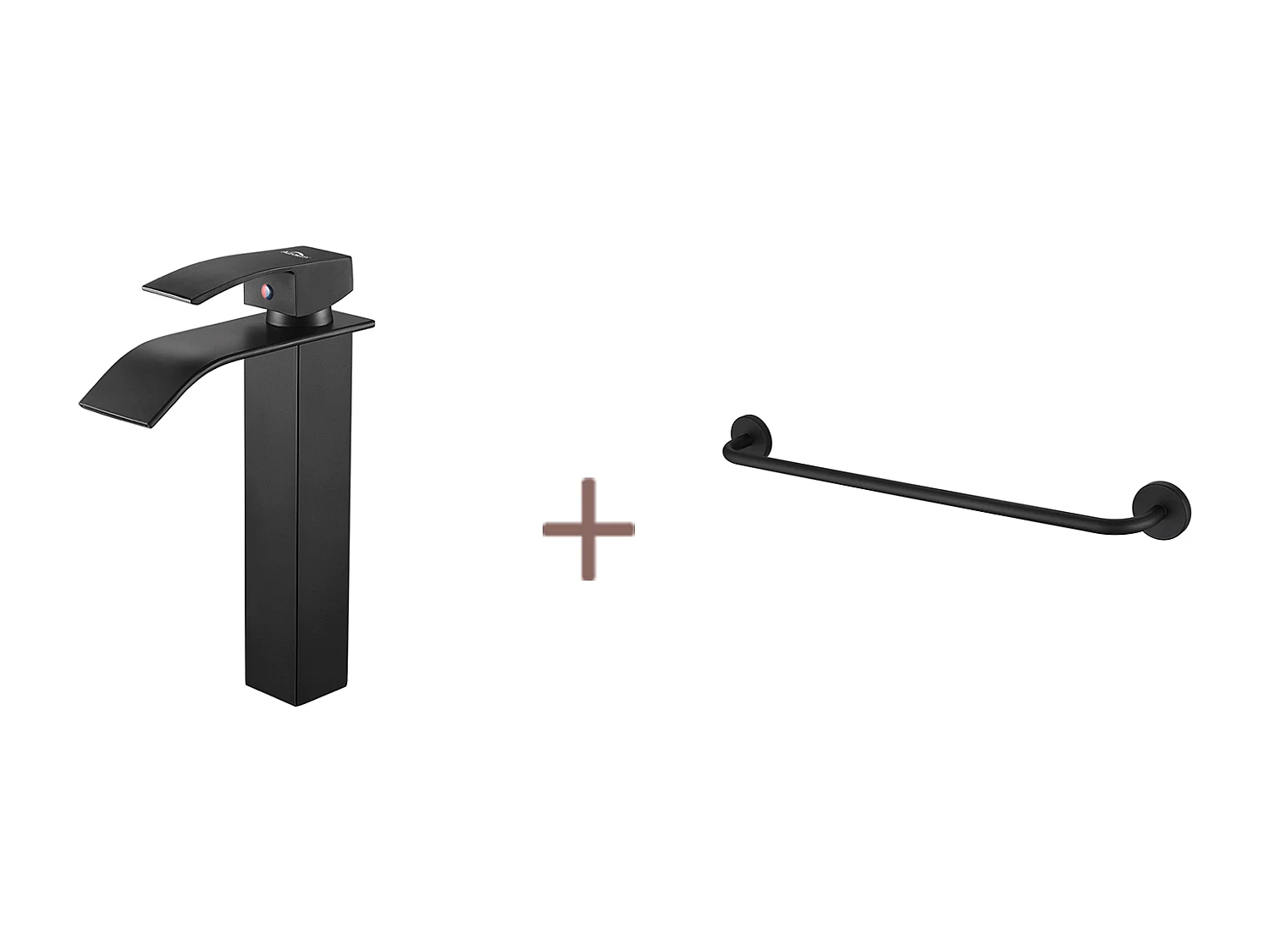 Auralum max Miscelatore Rubinetto Lavabo Cascata Nero Moderno Miscelatore Rubinetto Bagno+Portasciugamani Bagno,Autoadesivo / Foratura,60CM,INOX