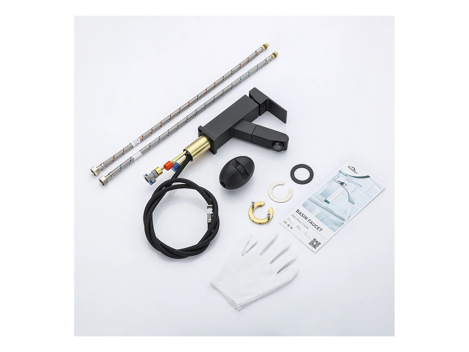 2pcs Mitigeur Lavabo avec Douchette Extractible Robinet Salle De Bain avec 2 Fonctions Robinetterie Mitigeur Eau Chaude Froide pour WC, Noir