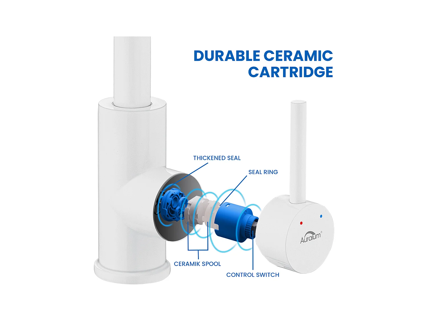 AURALUM MAX Robinet Lavabo Blanc Rotation 360°,Barboteur démontable,Eau froide/chaude+Porte Brosse Toilette Acier Inoxydable Brosse WC Mural