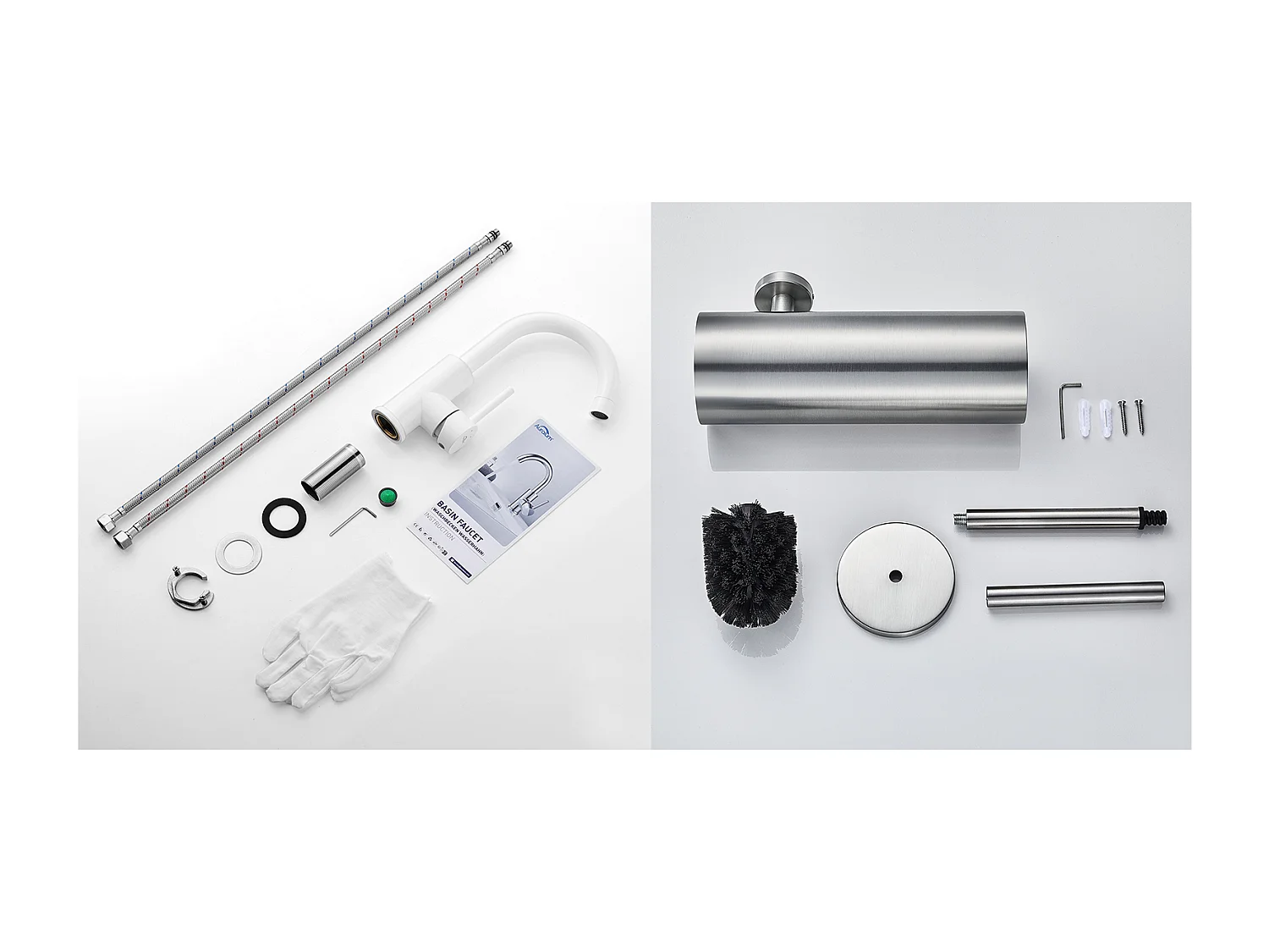 AURALUM MAX Robinet Lavabo Blanc Rotation 360°,Barboteur démontable,Eau froide/chaude+Porte Brosse Toilette Acier Inoxydable Brosse WC Mural