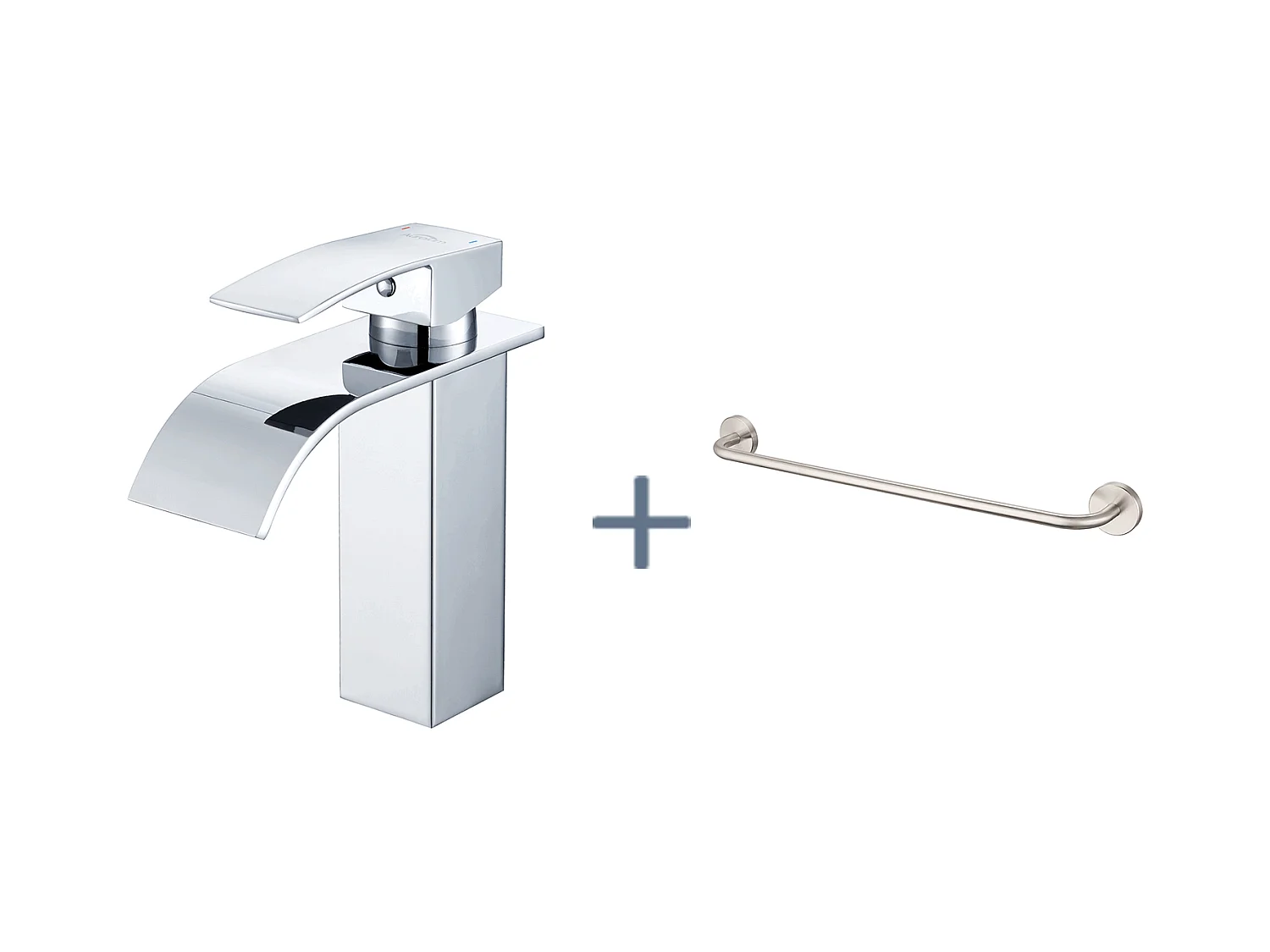 Auralum Max Robinet de Lavabo Cascade Chromé,avec l'Eau Froide/Chaude,en Inox 304+60cm Porte-Serviettes Salle Bain Auto-adhésif/Perçage en Inox 304