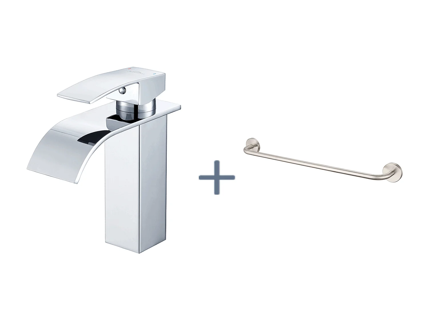 Auralum Max Robinet de Lavabo Cascade Chromé,avec l'Eau Froide/Chaude,en Inox 304+60cm Porte-Serviettes Salle Bain Auto-adhésif/Perçage en Inox 304