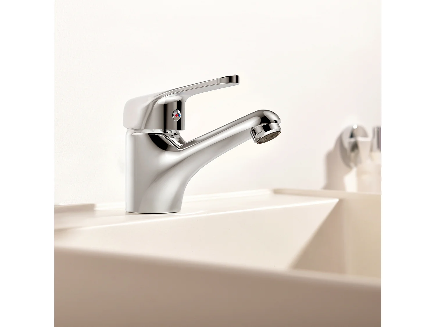 Auralum MAX Wastafelmengkraan met één gat zonder afvoergreep, verchroomde wastafelkranen + 60 cm handdoekhouder badkamer zelfklevend of boren in roestvrij staal