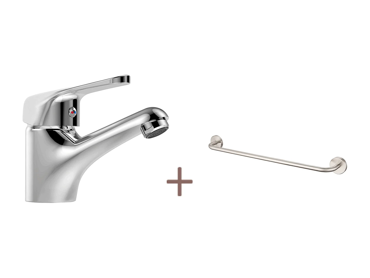 Auralum MAX Mitigeur Lavabo Monotrou sans Tirette Vidage,Chromé Robinetterie Lavabo+60cm Porte-Serviettes Salle Bain Auto-adhésif ou Perçage en Inox