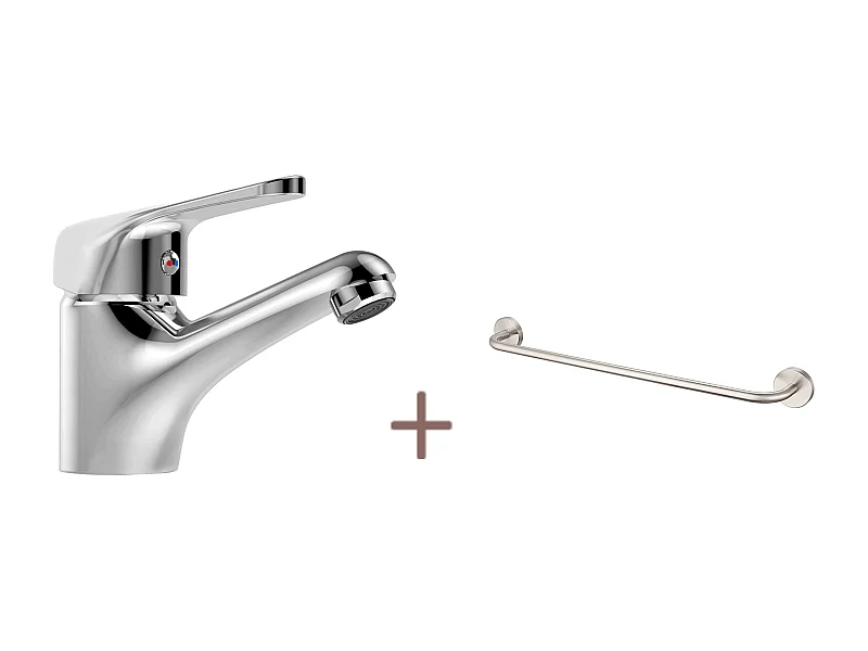 Auralum MAX Mitigeur Lavabo Monotrou sans Tirette Vidage,Chromé Robinetterie Lavabo+60cm Porte-Serviettes Salle Bain Auto-adhésif ou Perçage en Inox