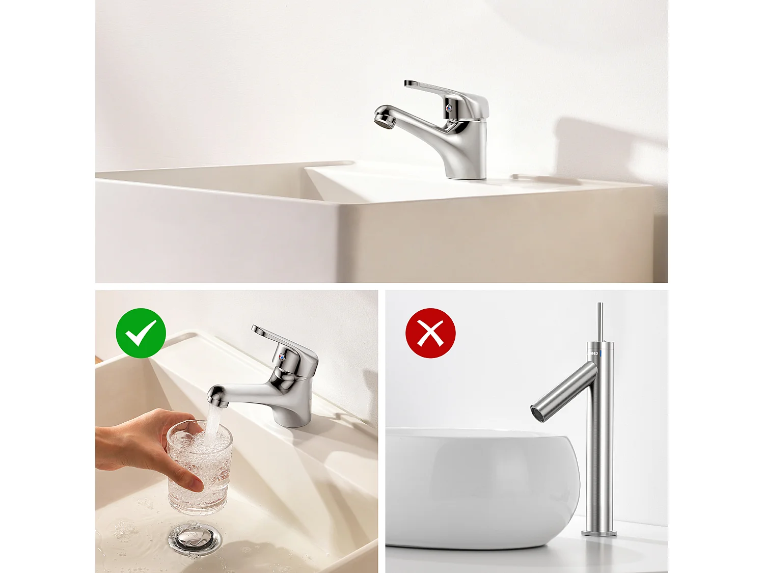 Auralum MAX Wastafelmengkraan met één gat zonder afvoergreep, verchroomd messing wastafelkranen + handdoekhouder badkamer klevend/boren, geborsteld