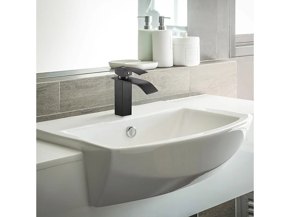 Moderne Wastafelkraan Elegant Design, Messing Badkamer Wastafelmengkraan, Watervalkraan Zwart G 3/8