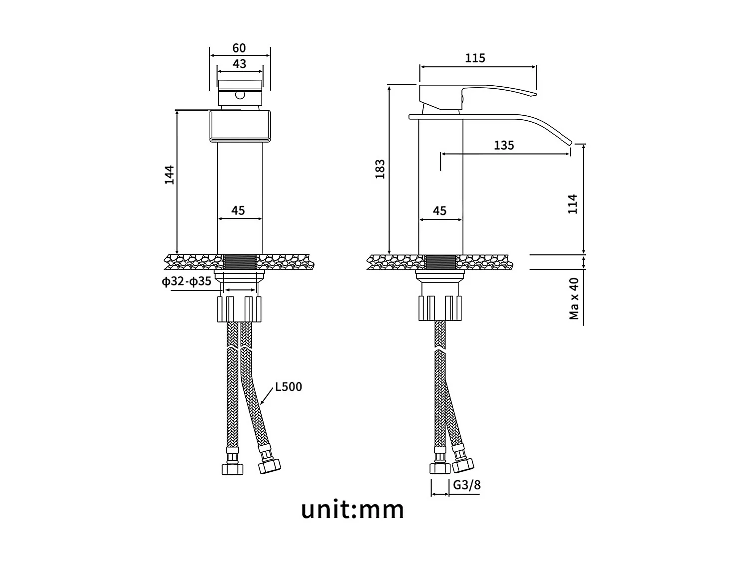 Moderne Wastafelkraan Elegant Design, Messing Badkamer Wastafelmengkraan, Watervalkraan Zwart G 3/8