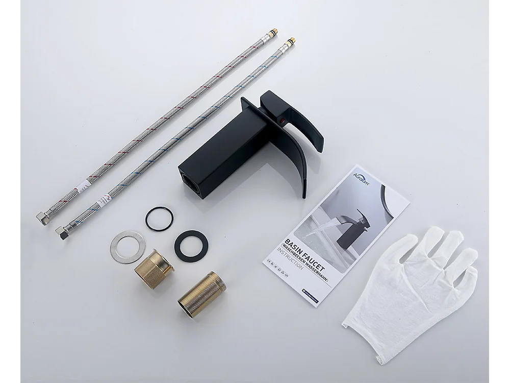 Moderne Wastafelkraan Elegant Design, Messing Badkamer Wastafelmengkraan, Watervalkraan Zwart G 3/8