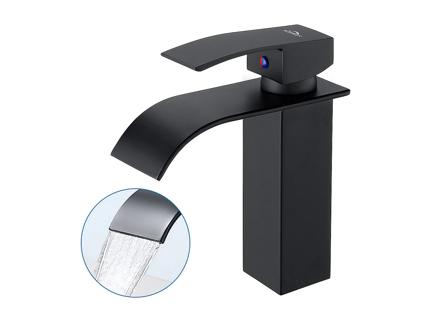 Moderne Robinet Lavabo Design Elégant, Mitigeur Lavabo Salle de Bain en Laiton, Robinetterie Cascade Noir G 3/8