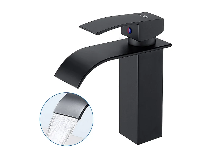 Moderne Robinet Lavabo Design Elégant, Mitigeur Lavabo Salle de Bain en Laiton, Robinetterie Cascade Noir G 3/8