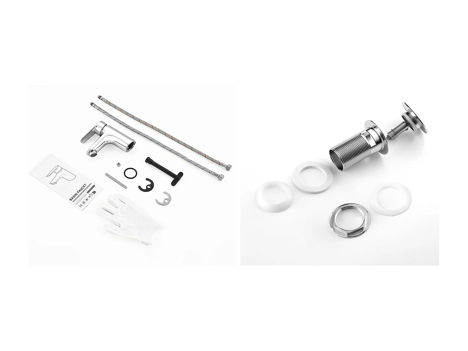 Mezclador Lavabo Monoagujero Cromado con Agujero de Tirador VidaGe, AGUA Fría/Cálida+Bonde Lavabo Bonde Pop-up con Desbordamiento Automático