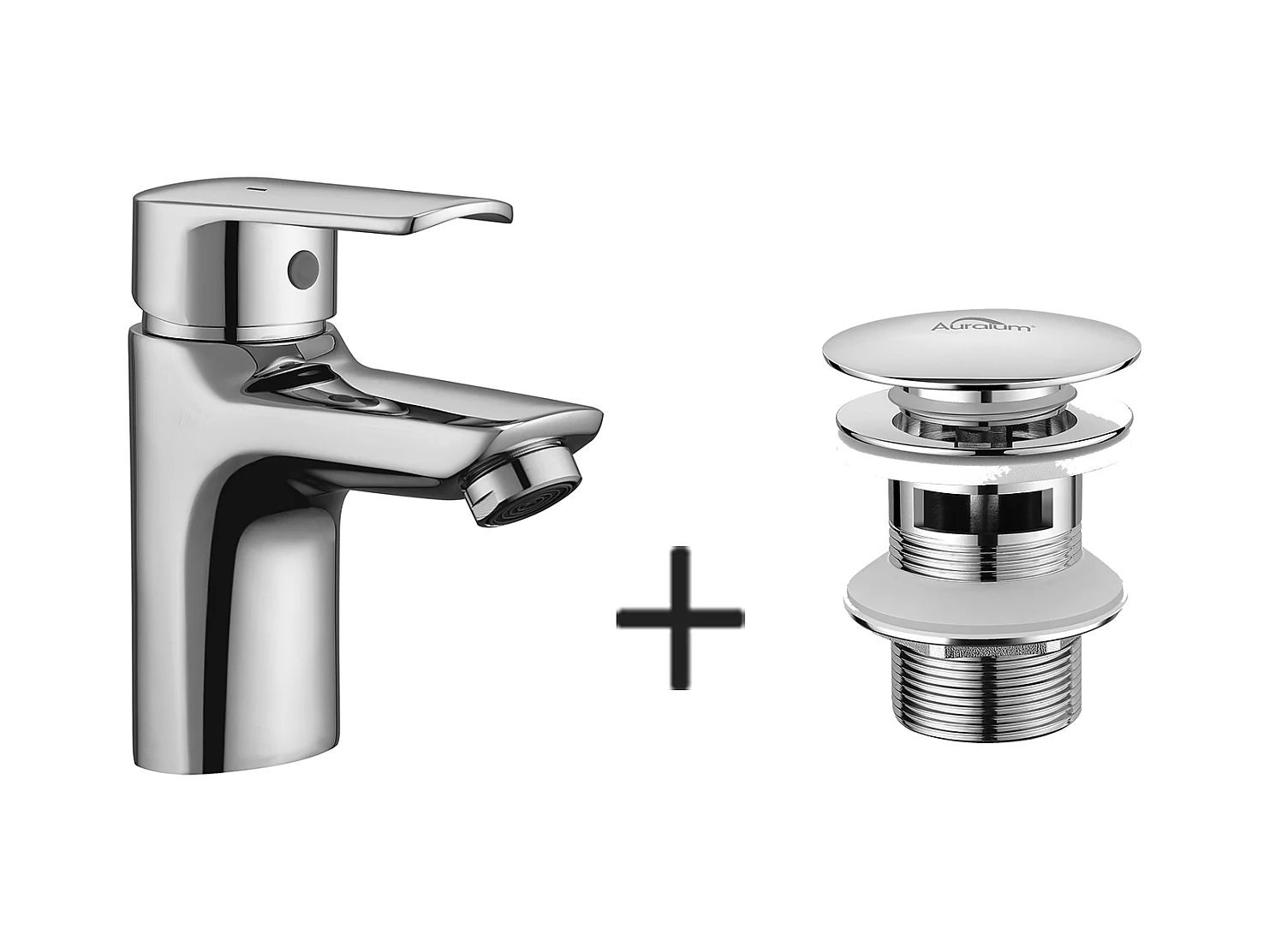 MetIgeur Eengats Wastafel Verchroomd met Aftapgat, Koud/Warm WATER + Wastafelkraan Pop-up met Automatische Overloop