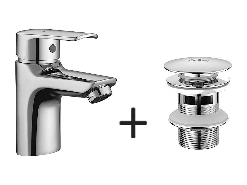 Mitigeur Lavabo Monotrou Chromé avec Trou de Tirette de Vidage,EAU Froide/Chaude+Bonde Lavabo Bonde Pop-up avec Trop-plein Automatique