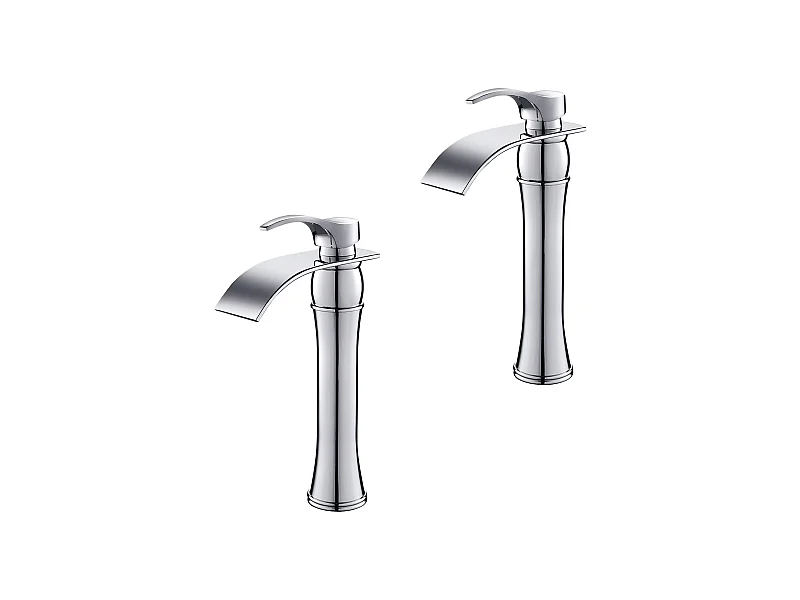AuraLum Max 2pcs Mitigeur Lavabo Cascade Robinet Monocommand  pour Lavabo et Vasque,Haute Bec pour Vasque à Poser -en Laiton,Chromé,EU Modèle