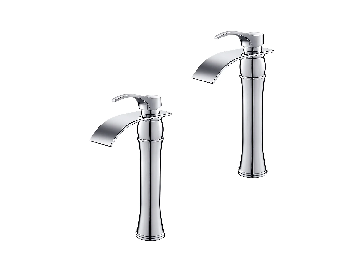 AuraLum Max 2pcs Mitigeur Lavabo Cascade Robinet Monocommand  pour Lavabo et Vasque,Haute Bec pour Vasque à Poser -en Laiton,Chromé,EU Modèle