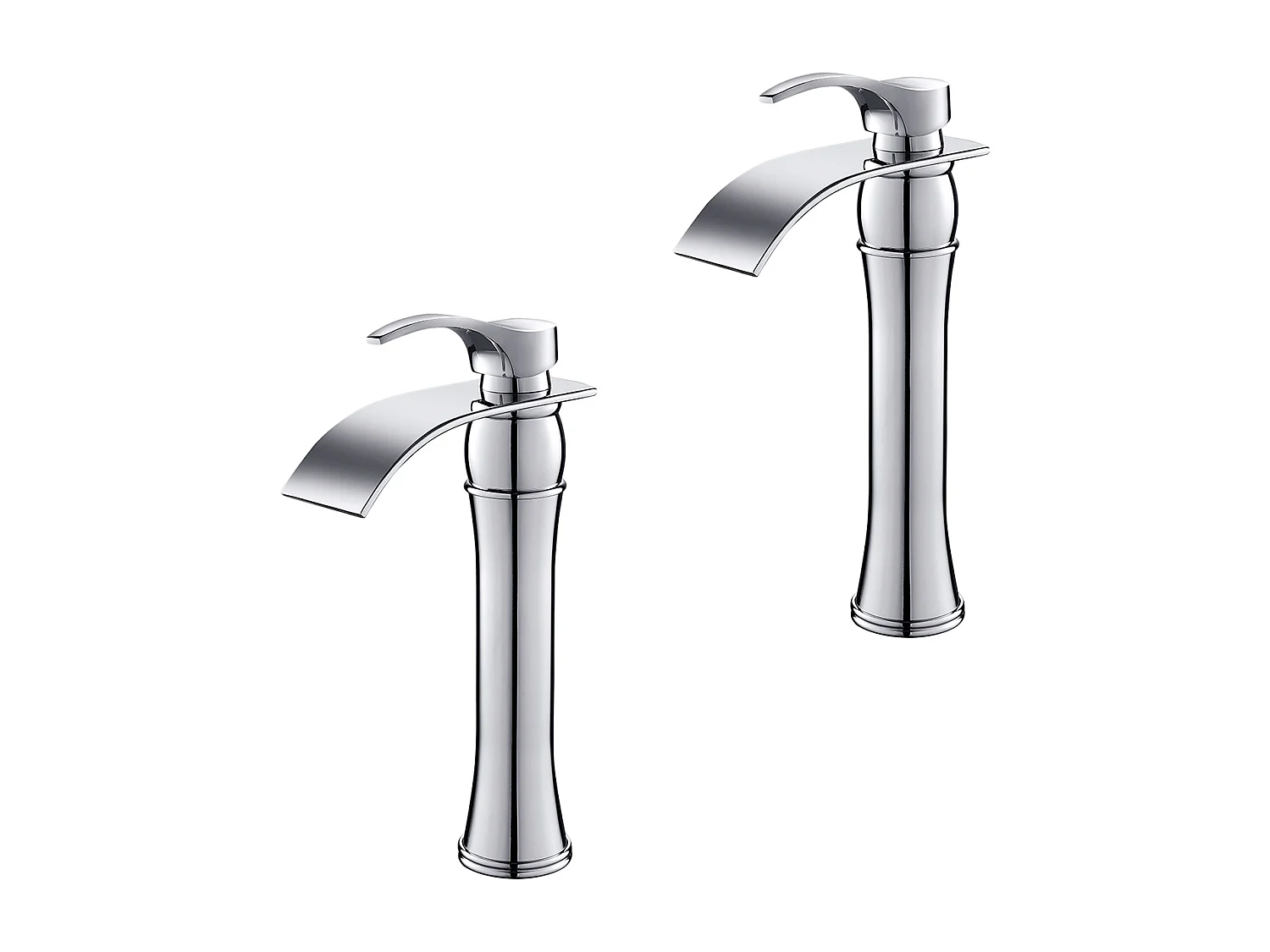 AuraLum Max 2 stks Wastafelmengkraan Waterval Eengreepskraan voor Wastafel en Wastafel,Hoge Wastafelkraan - messing,Chroom,EU Model